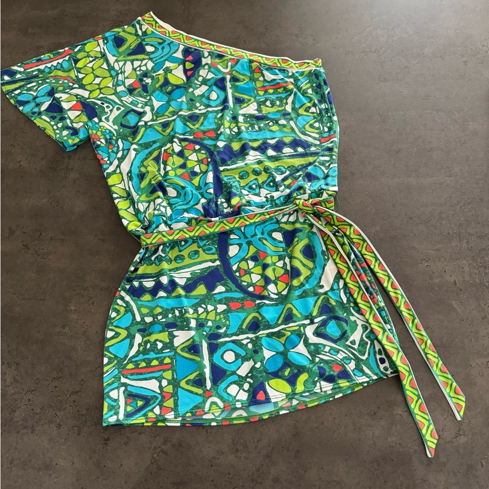 Trina Turk Bali Hai One Shoulder Short top Up Sz M Green